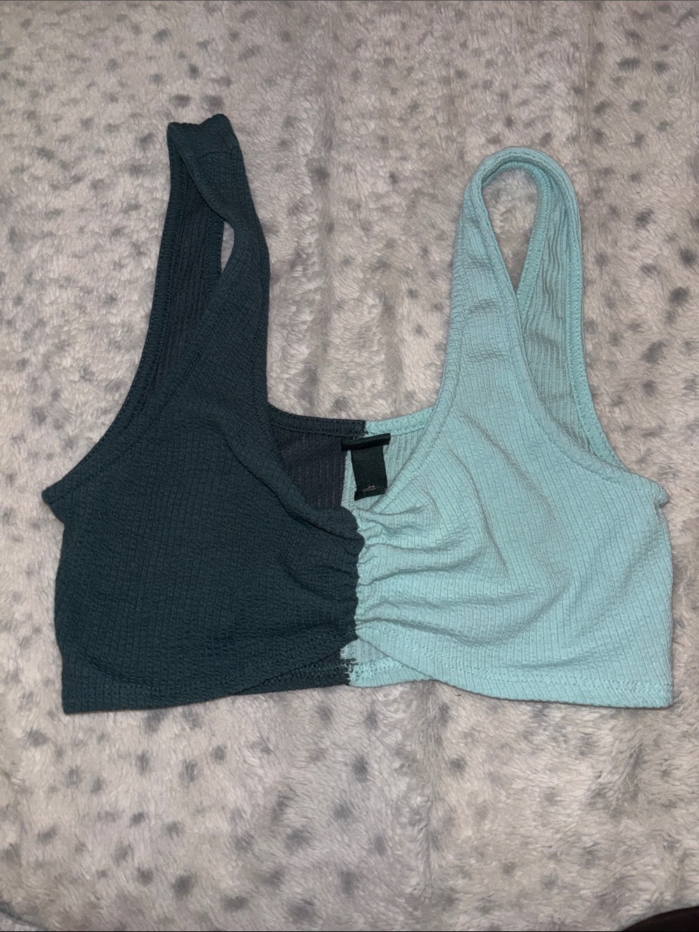 wild fable Colorblock Ribbed Scoop Crop Top in Dark Teal and Light Aqua
